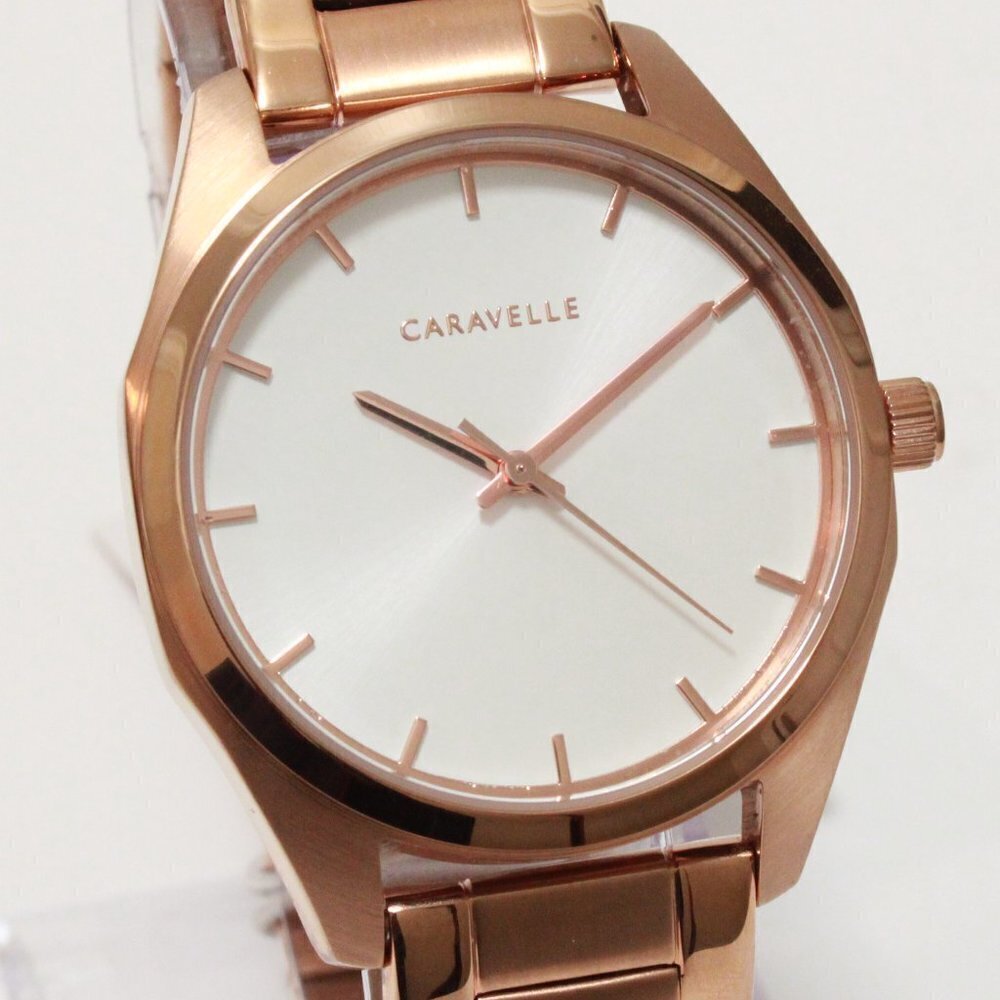 Caravelle Ladies Minimalist Watch By Bulova Rose Gold White Sun-ray Dial 36mm - Picture 8 of 13